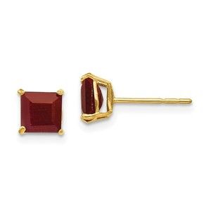 14k Yellow Gold Madi K Children's Jewelry Ruby 5mm Square Post Earrings